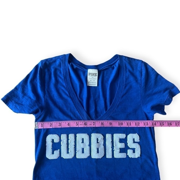 PINK Victoria’s Secret Chicago Cubbies Baseball Sequin V-Neck T-Shirt, XS - Picture 9 of 9